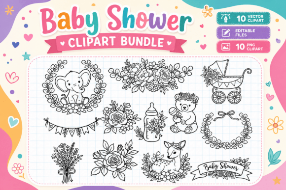 Adorable Baby Shower Clipart Bundle