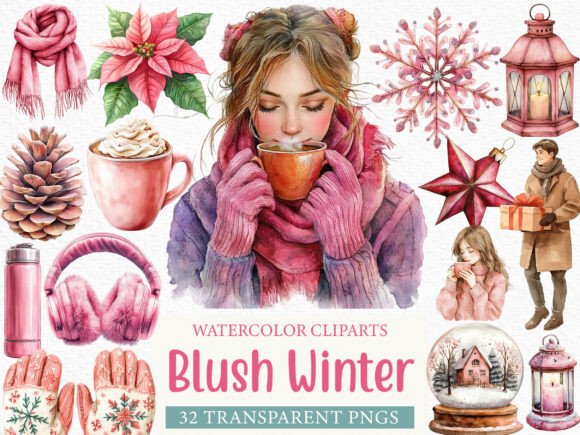 Blush Winter Clipart: Elevating Seasonal Design with Soft Watercolor Aesthetics