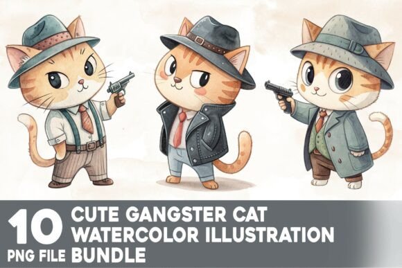 Cute Gangster Cat Watercolor Bundle: A Creative Asset