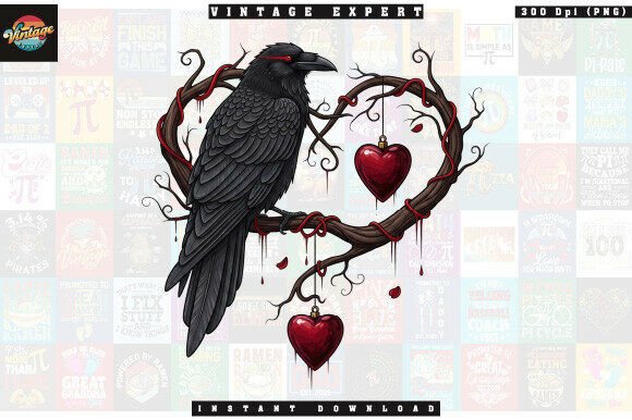 Gothic Raven with Bleeding Heart Clipart: Elevating Dark Romance in Design