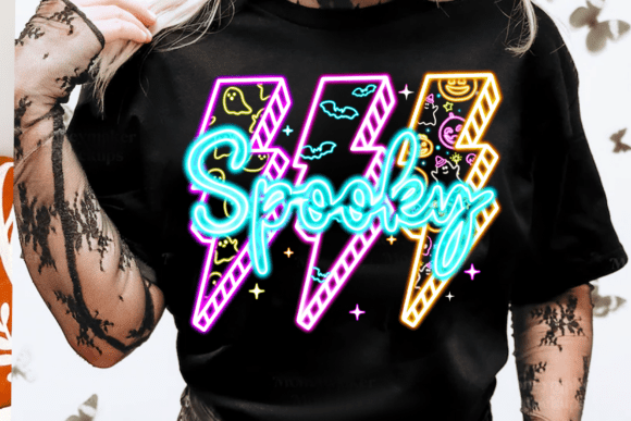 Neon Lightning Checkered Spooky PNG