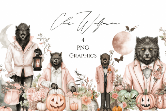 Shabby Chic Halloween Werewolf Clipart