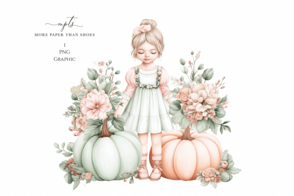 Shabby Chic Pastel Pumpkins with Girl