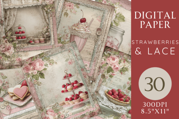 Strawberries Lace Journal Paper: A Sweet Escape for Your Creative Projects