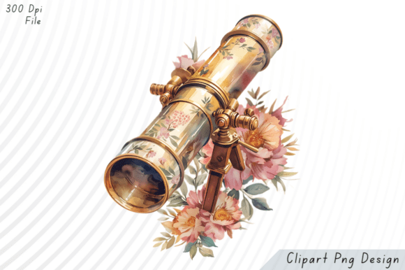 Vintage Floral Telescope PNG Clipart Guide