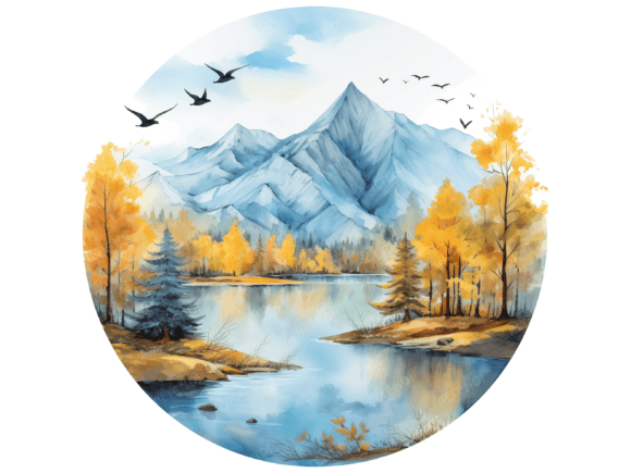 Watercolor Peaceful Mountain Clipart